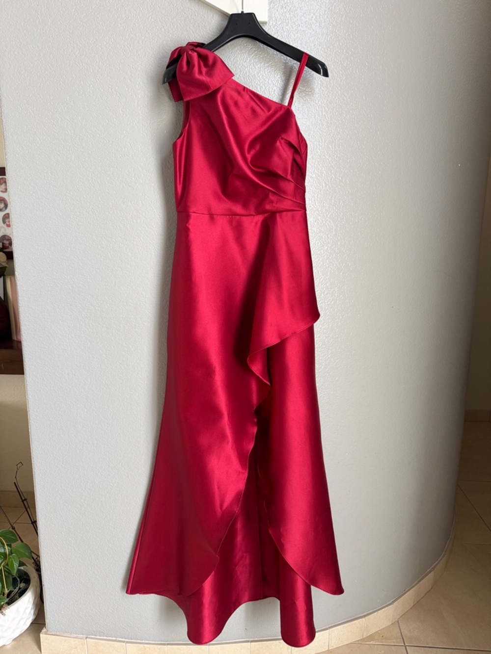 Adrianna Papell Red One-Shoulder Evening Gown